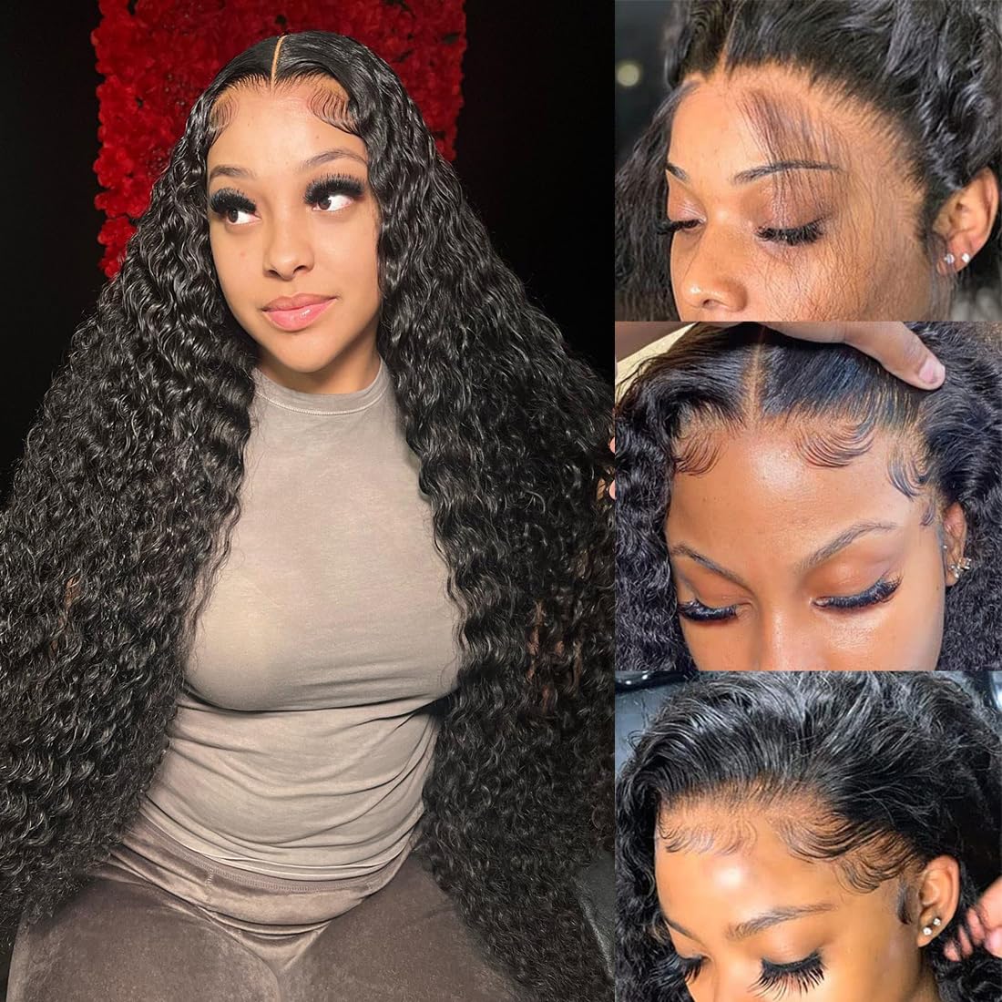 LakinLace Front Wigs Human Hair Pre Plucked Bleached Knots 13x4 Deep Wave Wigs 180 Density HD Lace Deep Curly Lace Frontal Human Hair Wigs for Black Women (26 inch, Natural black color)