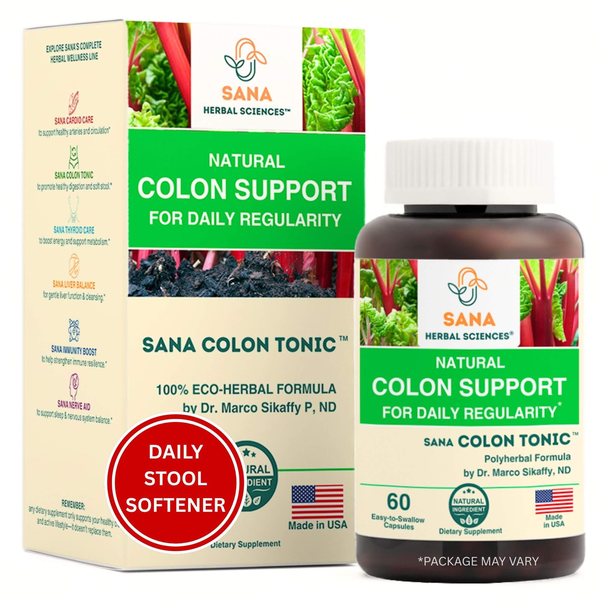 Natural Stool Softener for Constipation Relief – Safe for Daily Use & Postpartum | Gentle Herbal Formula for Adults & Seniors | 60 Capsules | Sana Herbal