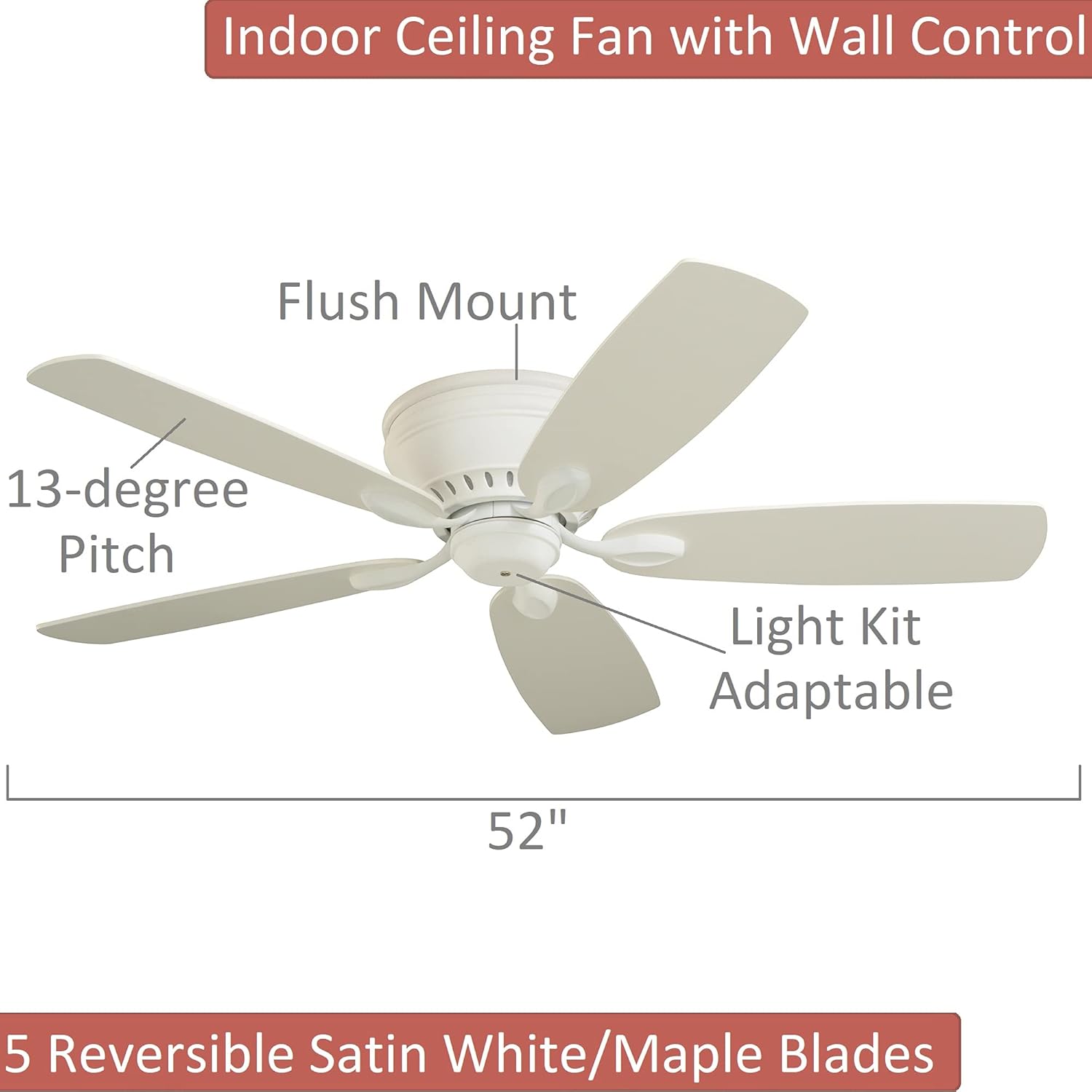 Black Friday - 80% OFF Emerson Ceiling Fans CF905SW Prima Snugger 52-Inch Low Profile Hugger Ceiling Fan With Wall Control, Light Kit Adaptable, Satin White Finish