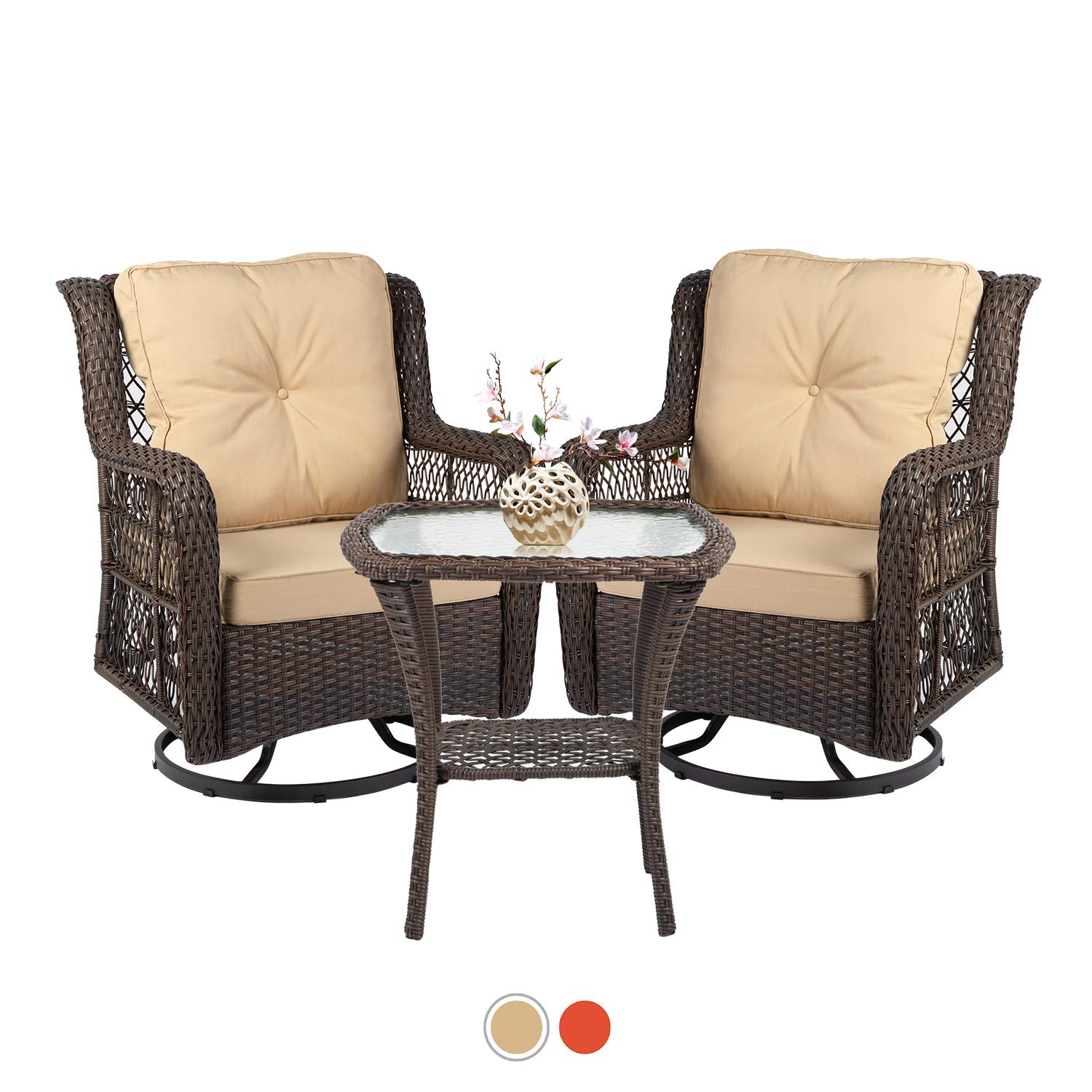 Polaris Garden 3 Piece Patio Furniture Wicker Rocking Swivel Chairs Outdoor Bistro Set 360 Degree 2 Cushioned Swivel Buy Online In Japan At Desertcart