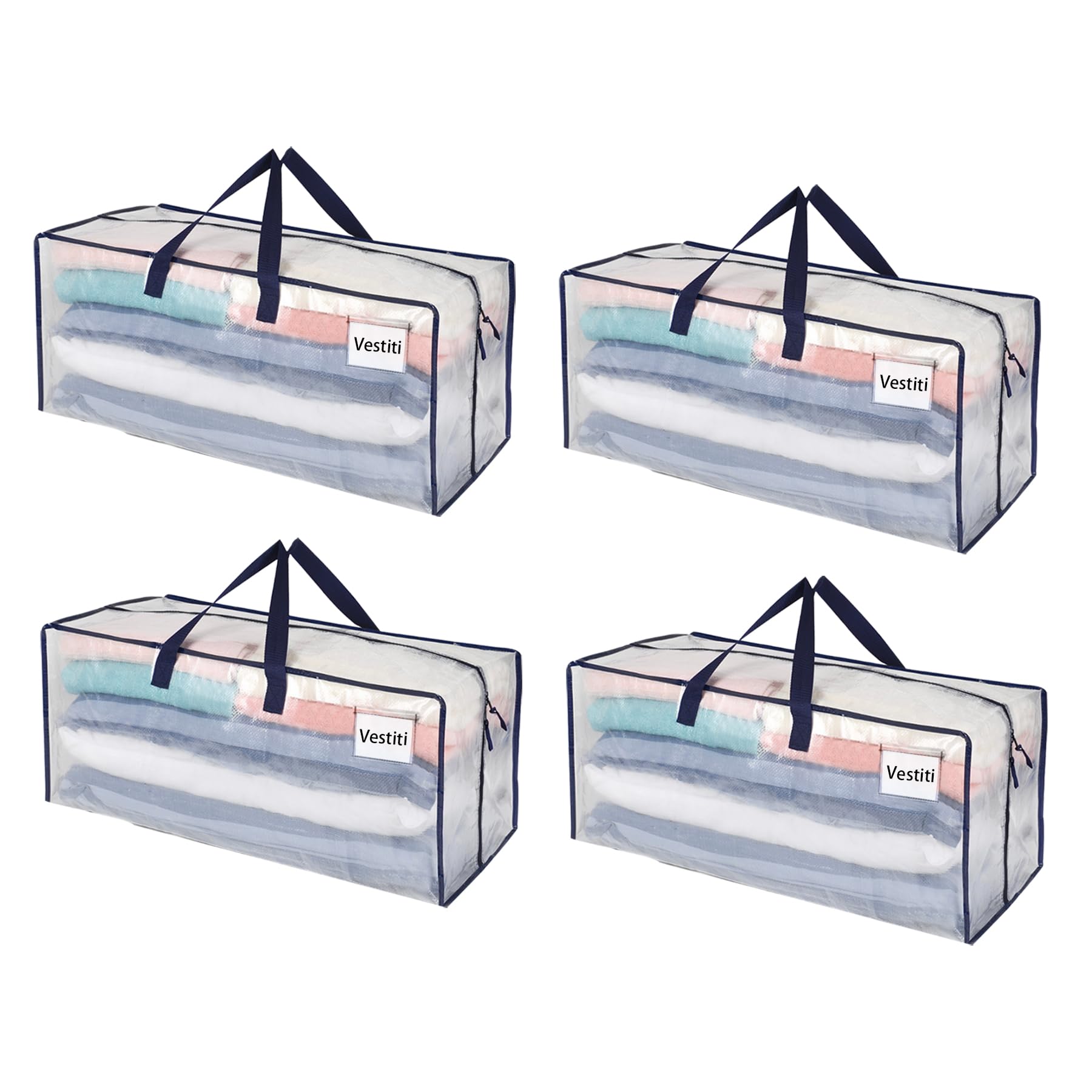 VENO Set da 4 Borse da trasloco extra large, Scatoloni per trasloco con cinghie per zaino, zip e manici resistenti, Scatole per armadio per riporre oggetti, piumoni, vestiti (Trasparente, Set da 4)