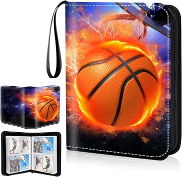 4 Pocket Basketball Cards Binder,Premium Zippered Trading Card Binder,400 Double Sided Pocket PU Collection Binder,Water Resistant, 3 Ring Collector Album,Card Folder for Sport Cards Display