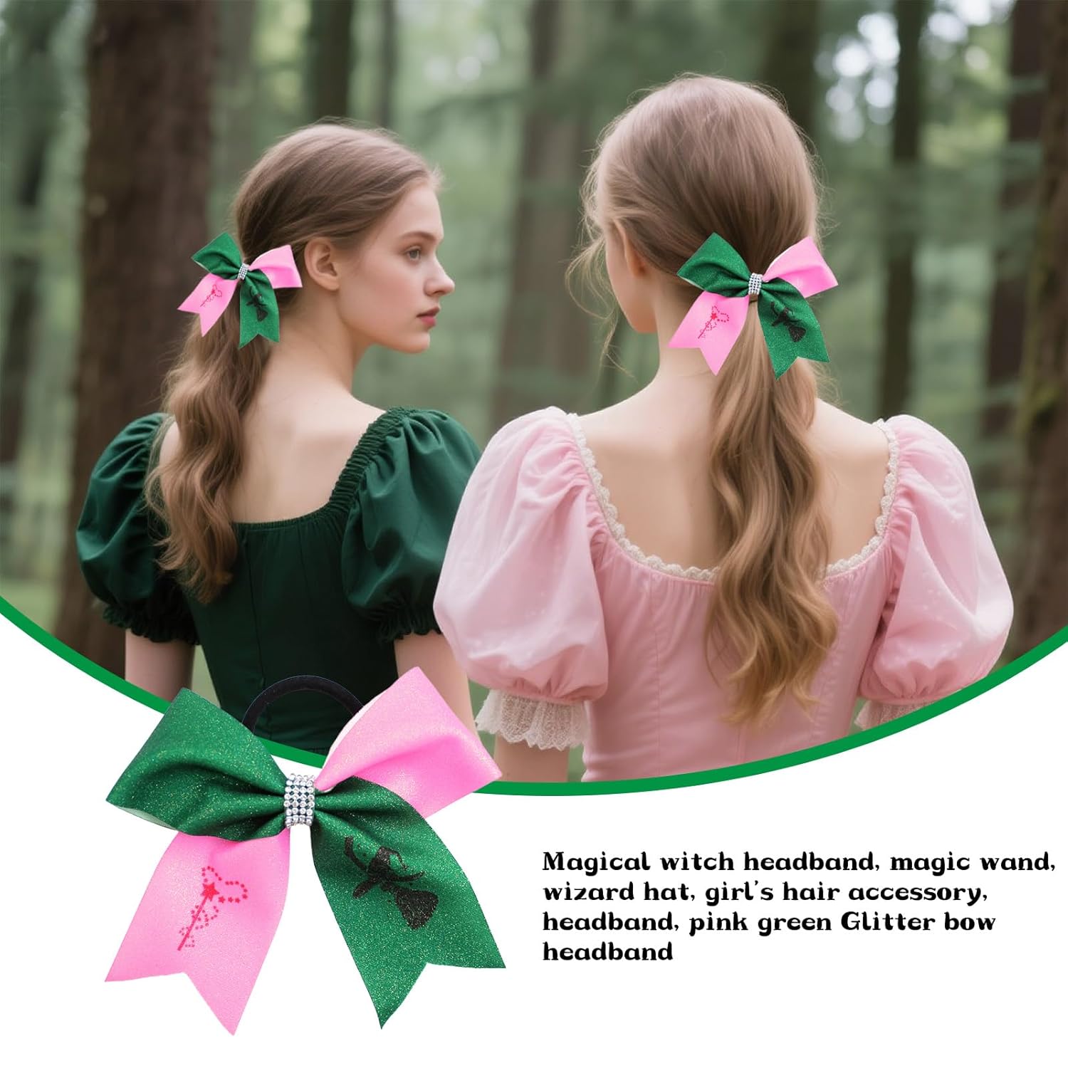 2Pcs Witch Hair Rope for Women, Pink & Green, Witch-themed Accessories, Wicked Merch Gifts, Women's Hair Accessories for Halloween/Birthday Party Costume - Image 5