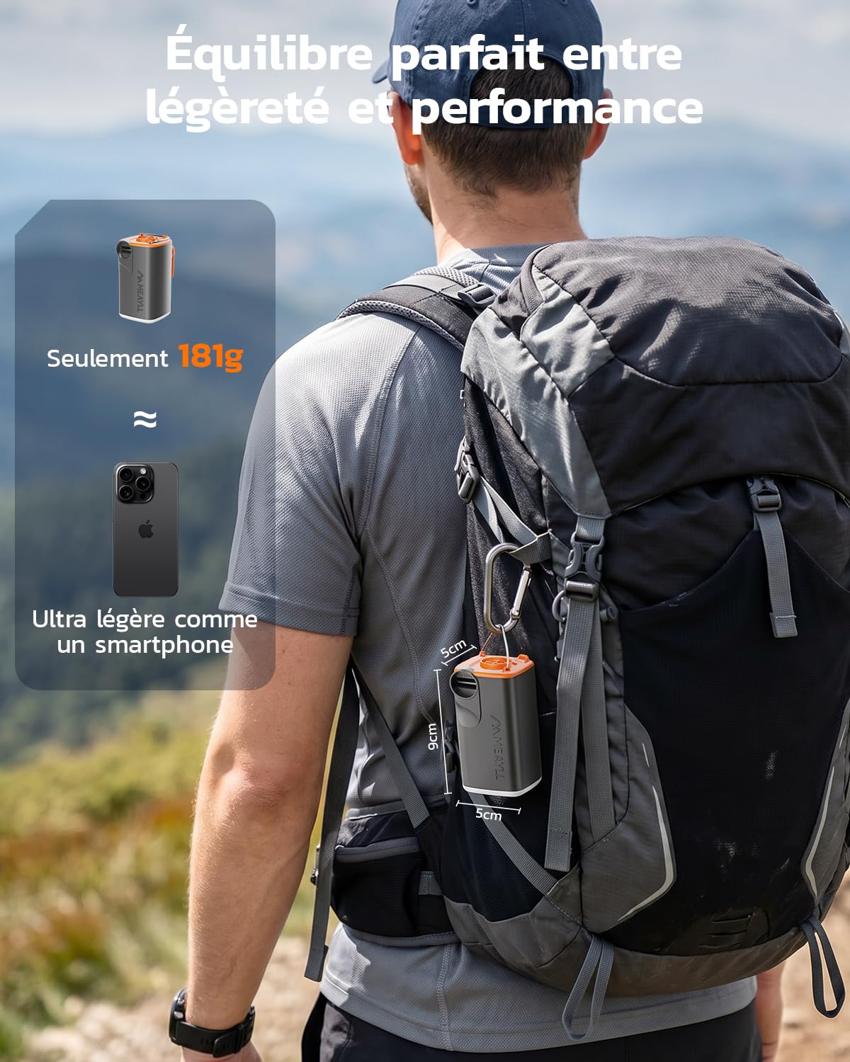 Pompe à air électrique Rechargeable 3000 mAh, Mini gonfleur 4,5 kPa 280 L/Min USB-C avec Fonction gonflage et dégonflage, Lampe LED, 5 Buses pour Matelas Gonflable, bouée, Sac sous Vide, Camping