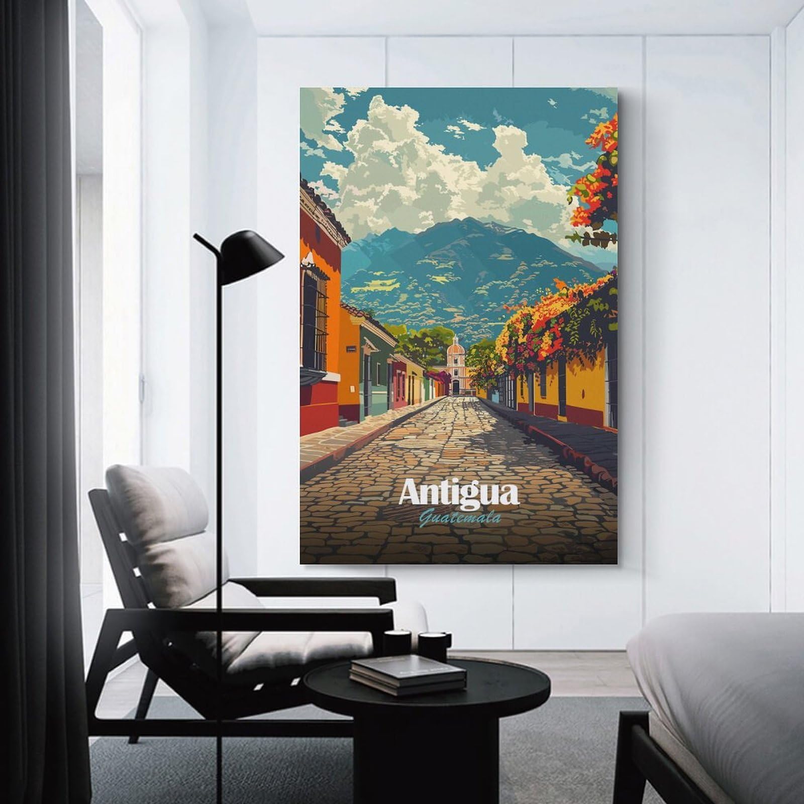 Junmoney Hanging Wall Art Antigua Guatemala Street View, 20x30inch(50x75cm), for Work Areas, Reading Rooms Or Studios, Wall Art That Adds Style to Work Areas