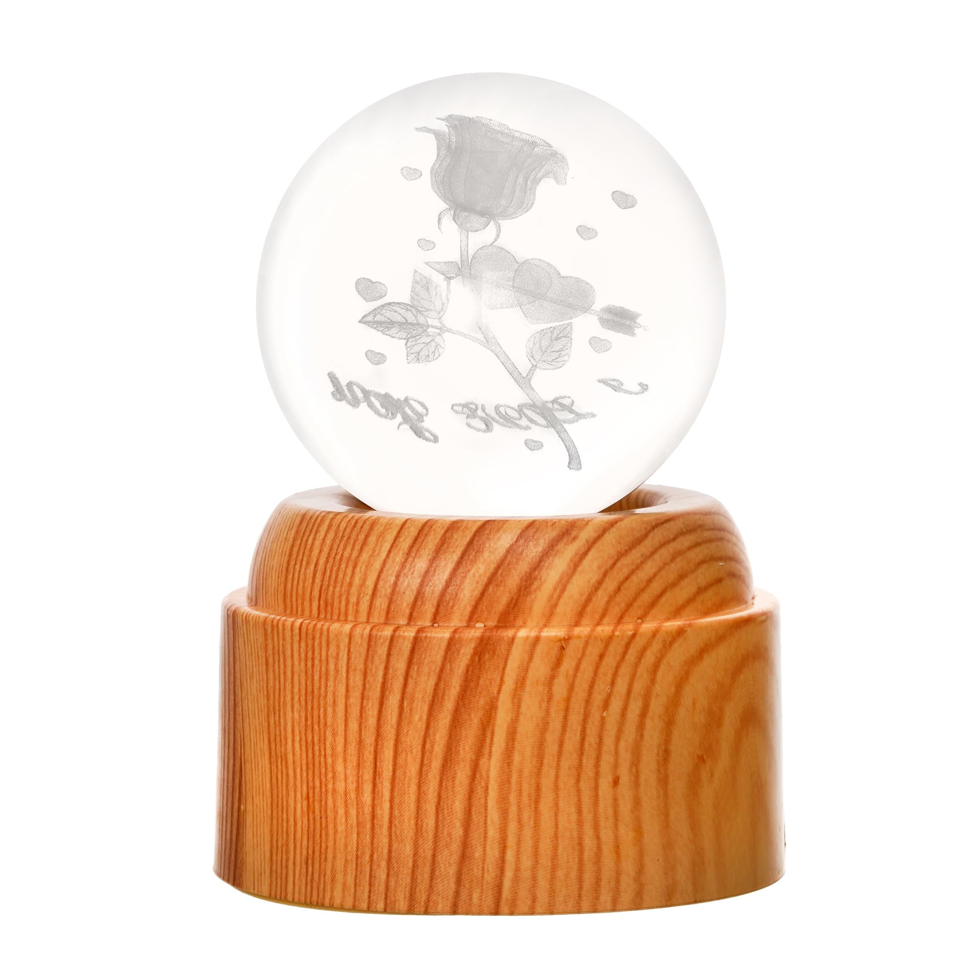 eCraftIndia I Love You Rose Flower Transparent Crystal Ball Night Lamp with Wooden Base Showpiece Table Lamp for Home Decor Bedroom Living Room TV Unit Romantic Gift for Valentine Day Anniversary 1