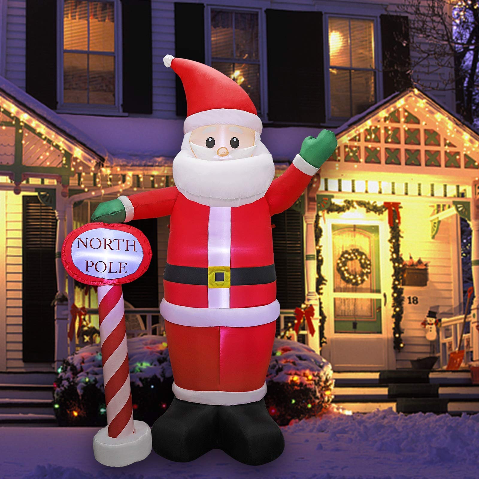 MorTime Père Noël Gonflable de 2,4 m avec Guide Lumineux, Père Noël géant Lumineux avec lumières LED, décoration de Cour, décoration de fête pour décorations d'extérieur de Noël