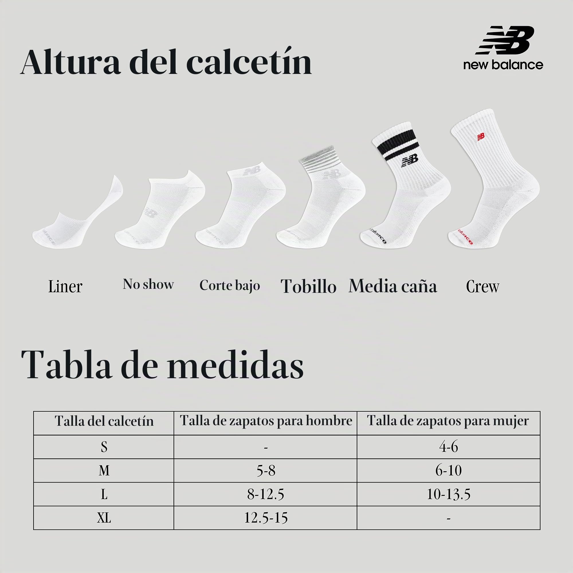 New Balance Everyday Crew & Ankle Socks - 6 Pairs - Cushioned Durable Reinforcement Calcetines tobilleros para uso diario Unisex adulto
