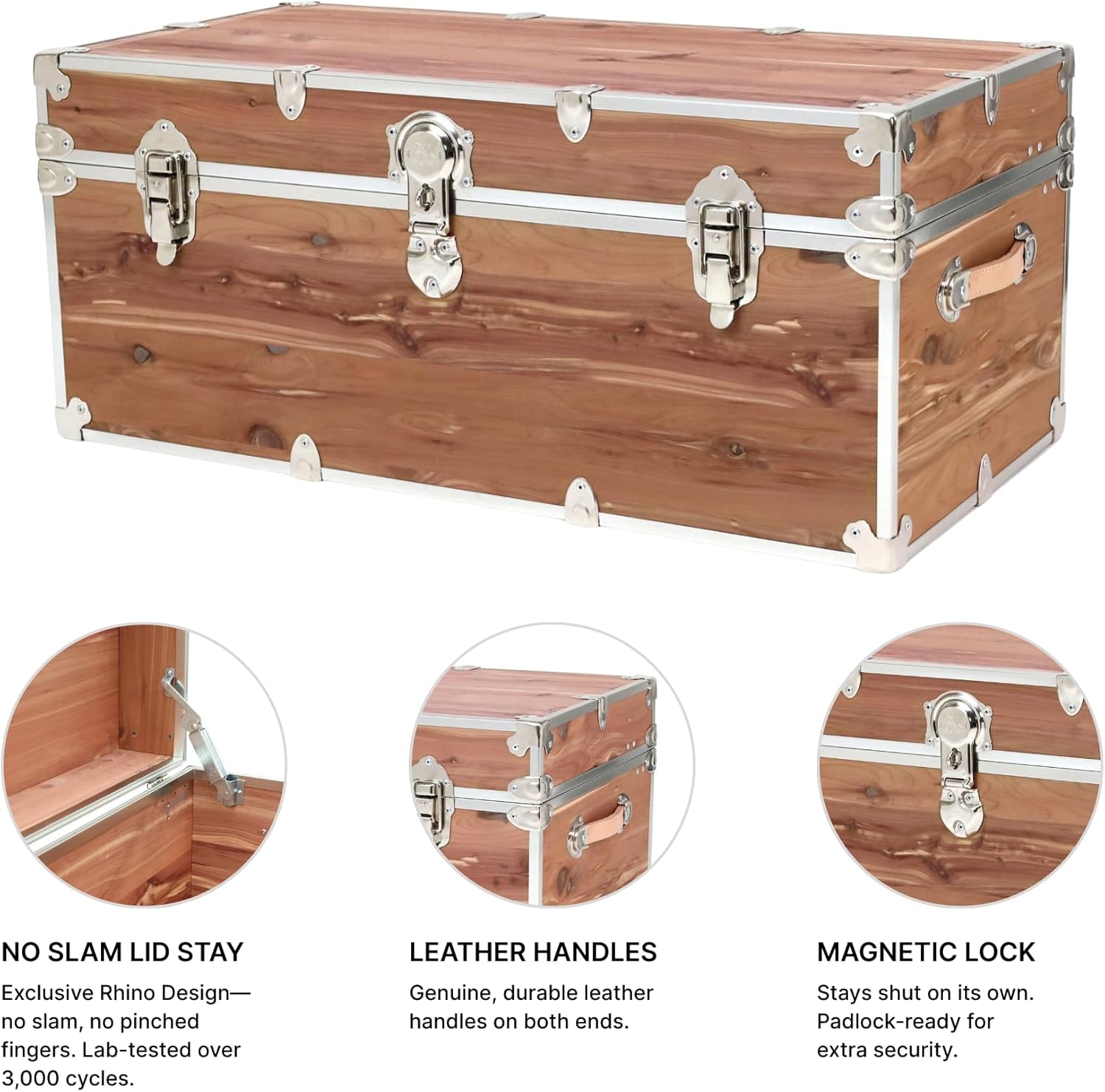 Rhino Trunk & Case Knotty Cedar Chest – Large Storage Box, Coffee Table, End of Bed Trunk or Entryway Storage Bench – 32"x18"x14" USA-Made, Furniture Grade, Heirloom Aesthetic – Strong and Secure