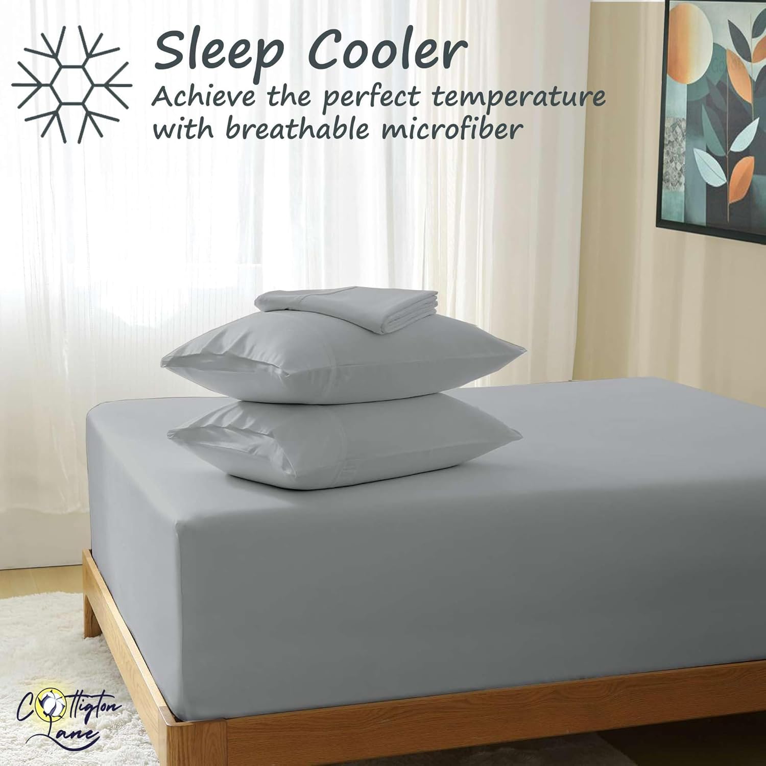 Cottington Lane King Size 3-Piece Set 1 Fitted Sheet,2 Pillowcases, Premium 1800 Microfiber King Bed Sheet and Pillowcase Set, Soft & Breathable, Fits Mattress Upto 15" Deep, Light Grey