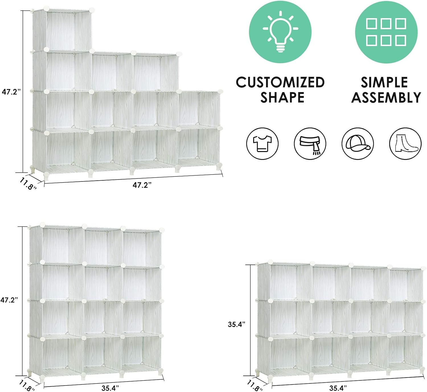 Black Friday Clearance TomCare Cube Storage 12-Cube Closet Organizer Bookshelf Bookcase DIY Storage Cubes Organizer Plastic Closet Cabinet Cube Organizer Storage Shelves for Bedroom Living Room Office, Wood-Grain White