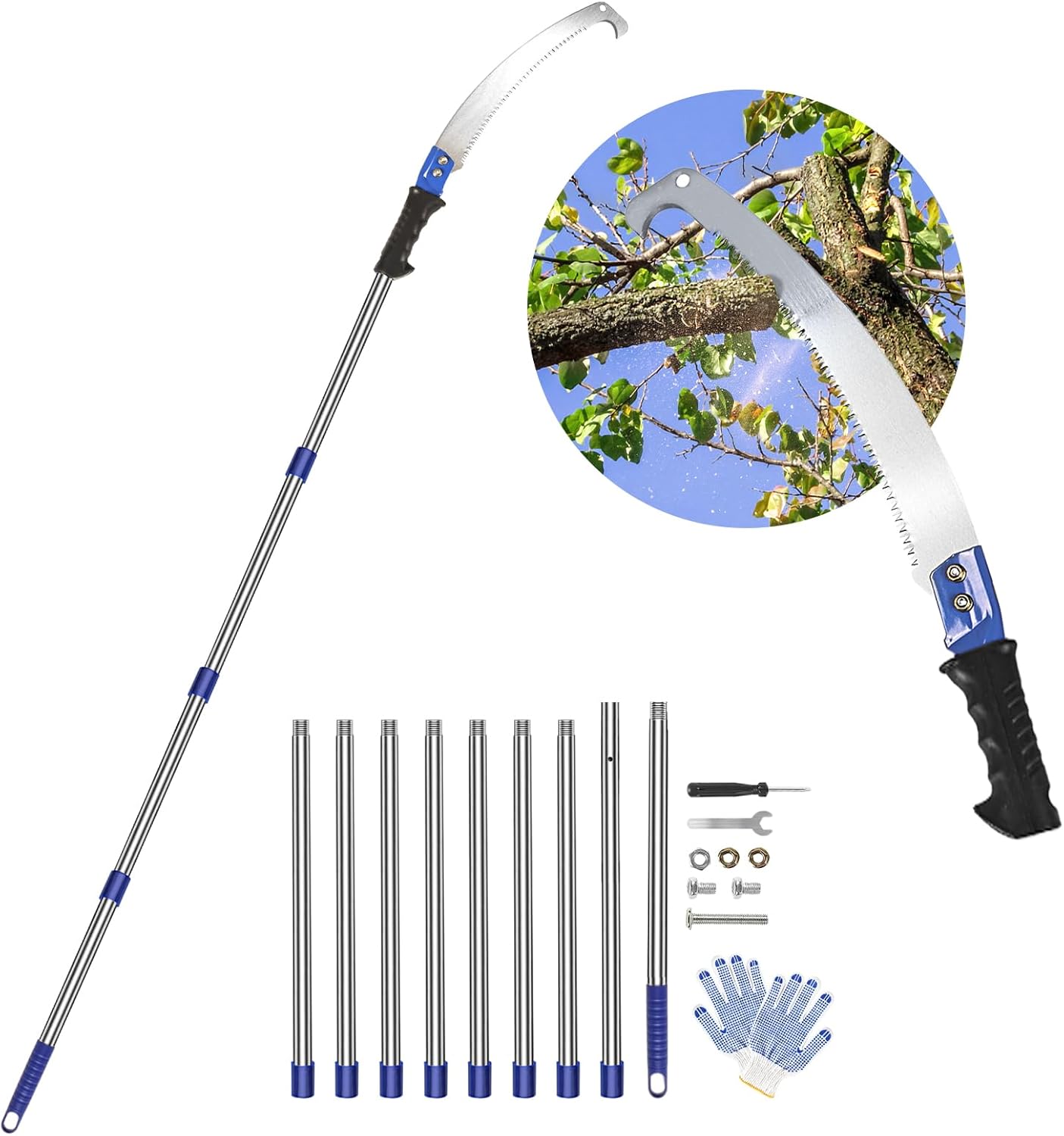 [14 feet] Pole Saws for Tree Trimming Extendable High Pruning Saws Manually Stainless Steel Gardening Saws Extension Bar Saw Pole Pruning Limb Saw for Trees, Bamboo Wood, Plastics