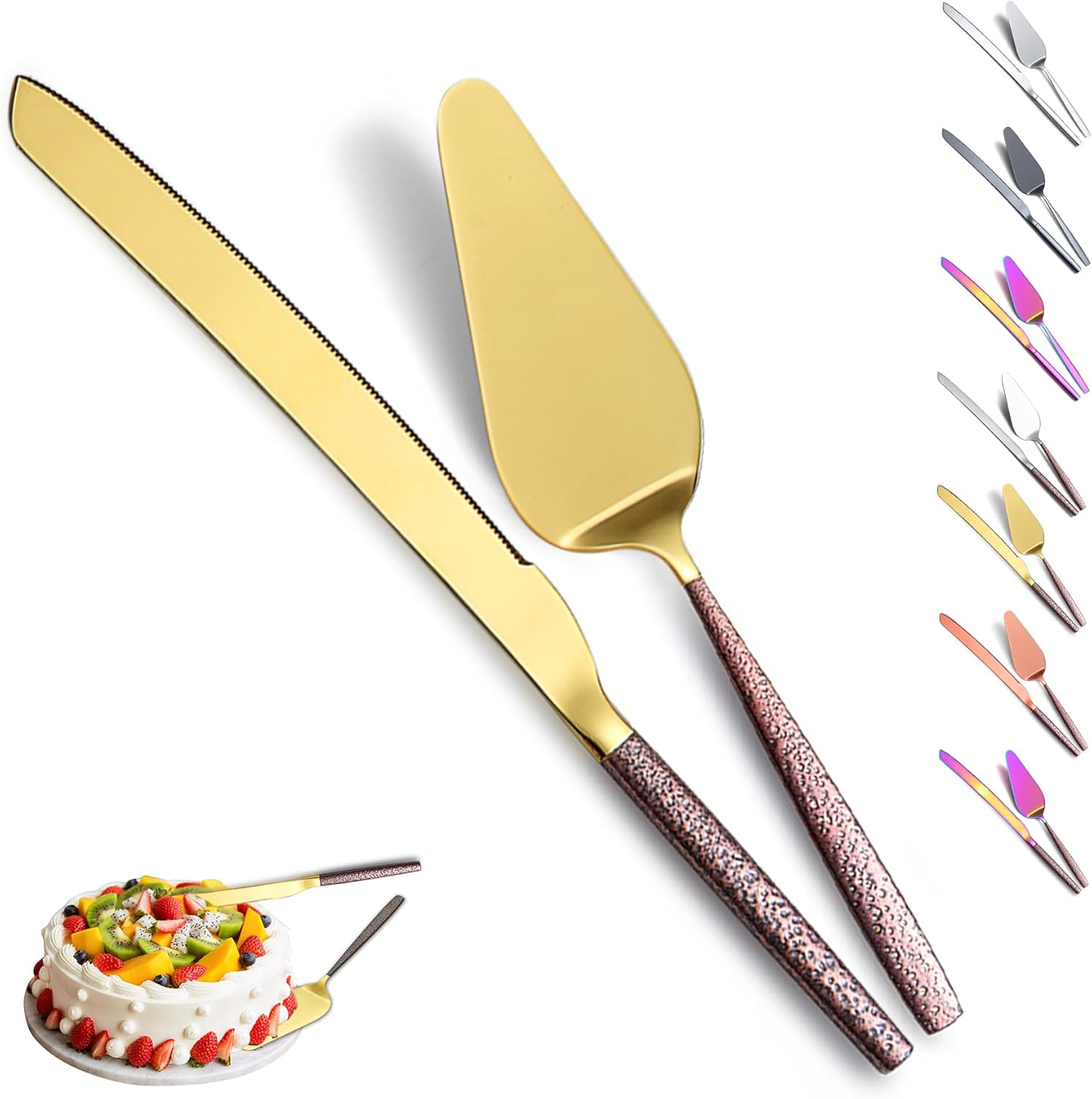 Evanda Wedding Cake Knife and Server Set, Brown Handle And