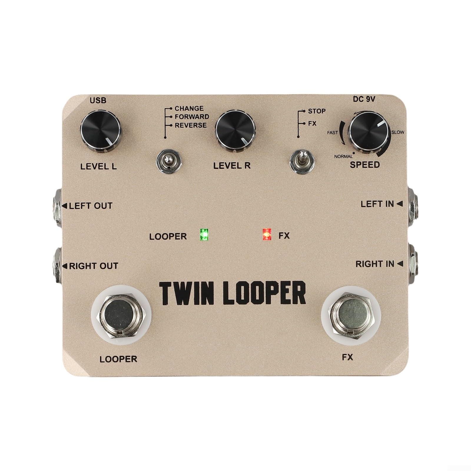 Rowin Looper Pedale per chitarra elettrica, 11 modalità I/O stereo, registrazione 10 min, controllo inverso/velocità, True Bypass, custodia in metallo, oro, live stage studio