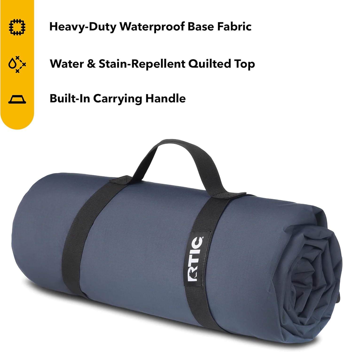 RTIC Anywhere Blanket, Waterproof Portable, Quilted Outdoor Mat for Picnic, Beach, Camping, Grass, Park, Play-Time, Pets, Stain Resistant Machine Washable, Includes 4 Stakes, 54.5" x 78.5", Coal