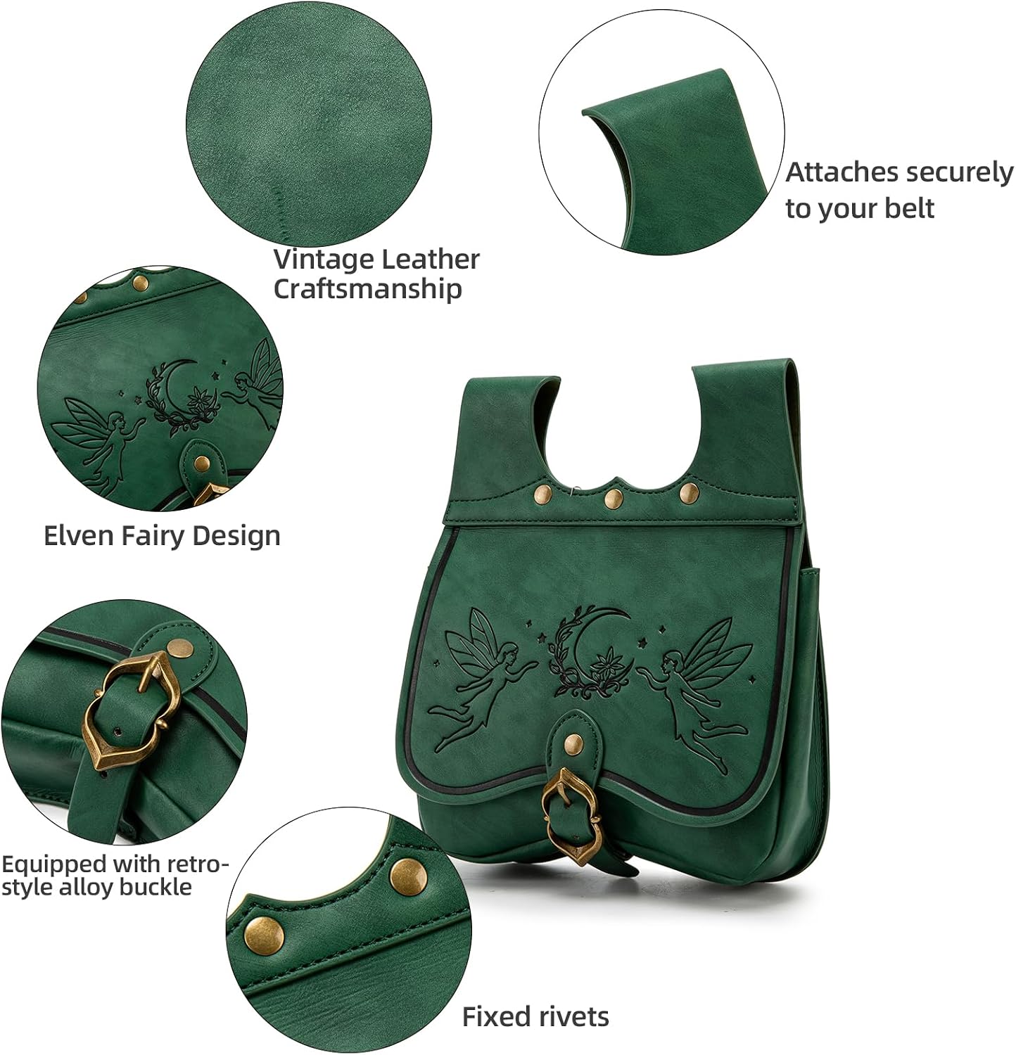 SV SENVAN Renaissance Accessories Medieval Viking Belt Leather Pouch Skirt Hikes Set Green Genie Pattern Medieval Belt Clip Cosplay Costume Accessory(3pcs-Green) image 5