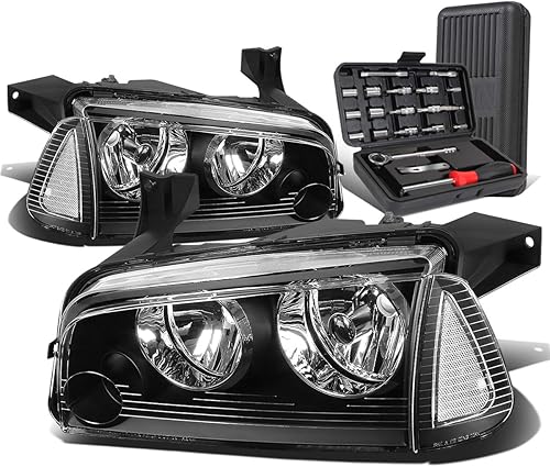OE estilo negro carcasa transparente esquina faro+esquinas lámparas+kit de herramientas reemplazo para Dodge Charger 06-10