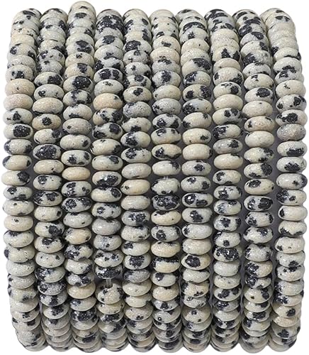 Cuentas de piedra de disco dálmata natural de 0.16 x 0.079 pulgadas, 160 cuentas sueltas de piedras semipreciosas para diseño de joyería
