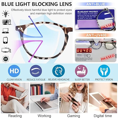 Miniatura 9 de MARE AZZURO Gafas de lectura redondas con bloqueo de luz azul para mujeres lindas lectoras 1.0, 1.25, 1.5, 1.75, 2.0, 2.25, 2.5, 2.75, 3.0, 3.5, 4.0
