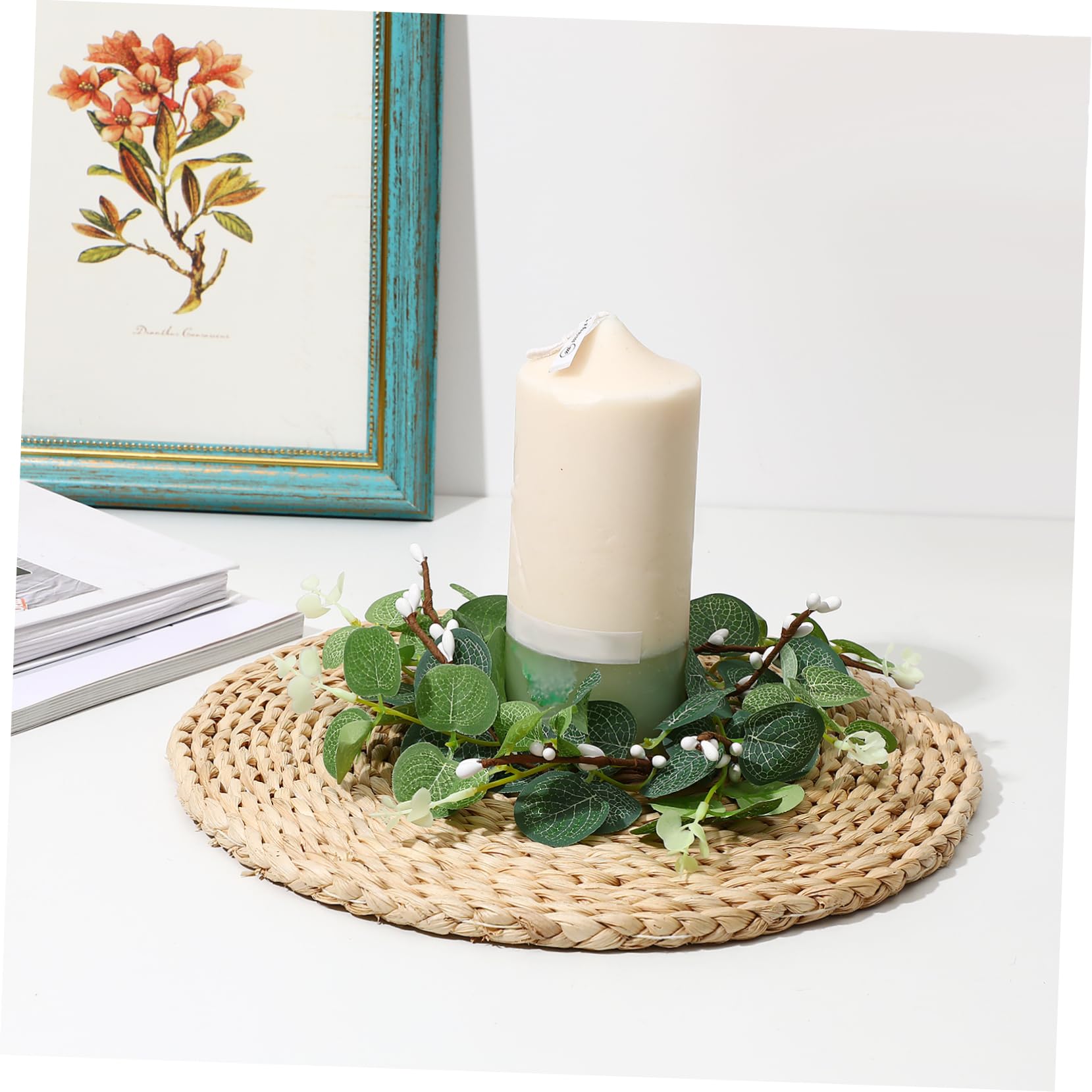 Cabilock 3 Sätze Eukalyptus-Kranz Kleine Kränze Für Schränke Kerzenkranz Aus Grünem Blatt Miniaturkränze Kerzenständer, Kränze, Ringe Kleiner Osterkranz Green Kunststoffstange 4 Stück * 3