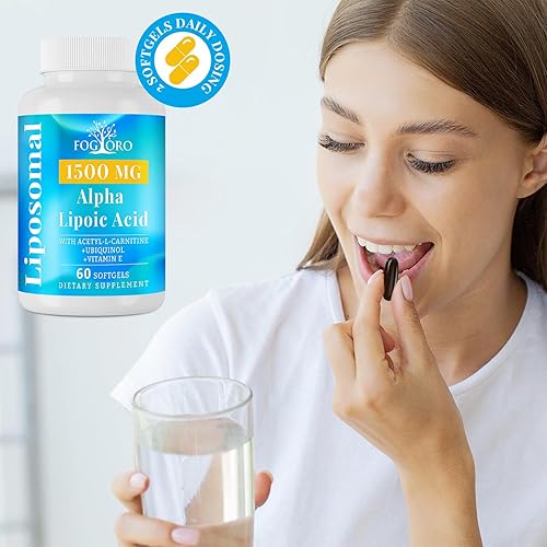 Miniatura 6 de Fogoro Ácido alfa lipoico 1500 mg-Suplemento liposomal ALA para producción de energía celular, metabolismo de glucosa y lípidos, eliminador de