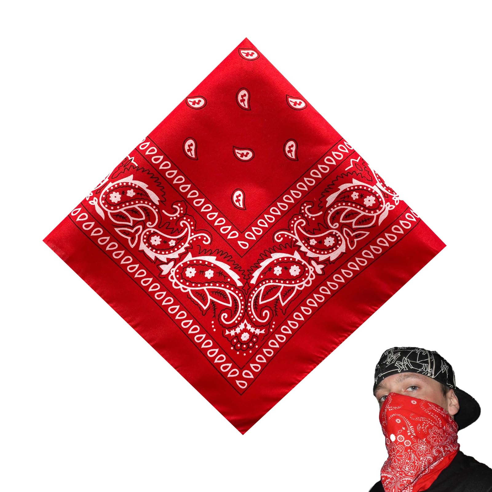 Bandana Damen Halstuch Rot Aus Baumwolle - Kopftuch Für Unisex, Kinder - Bindetuch, Headwear, Haar, Schal Mit Paisley Muster (55 X 55 Cm)