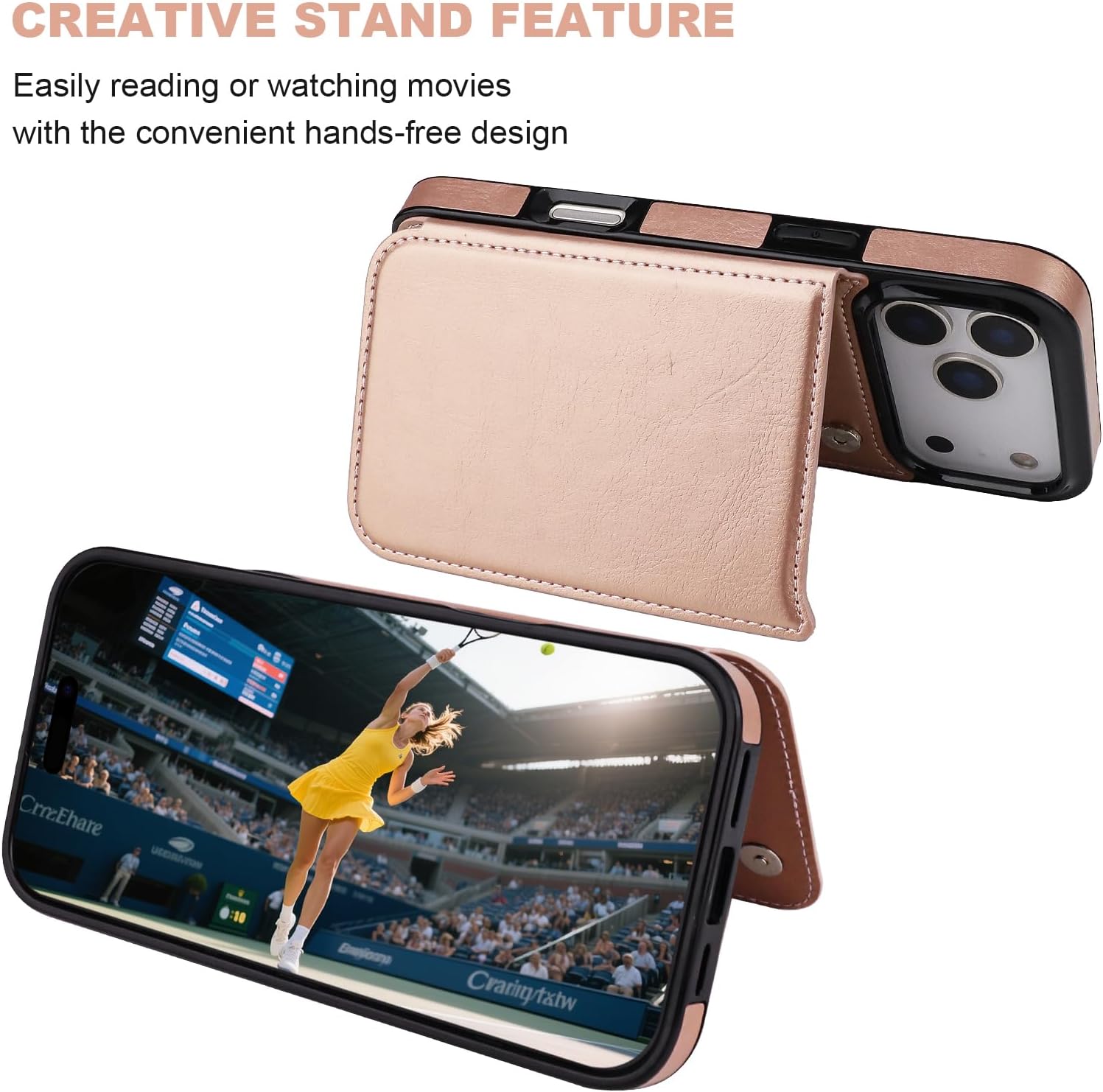 ONETOP Compatible with iPhone 17 Pro Max Wallet Case with Card Holder, PU Leather Kickstand Card Slots Case, Double Magnetic Clasp and Durable Shockproof Cover 6.9 Inch (Rose Gold) - Image 5