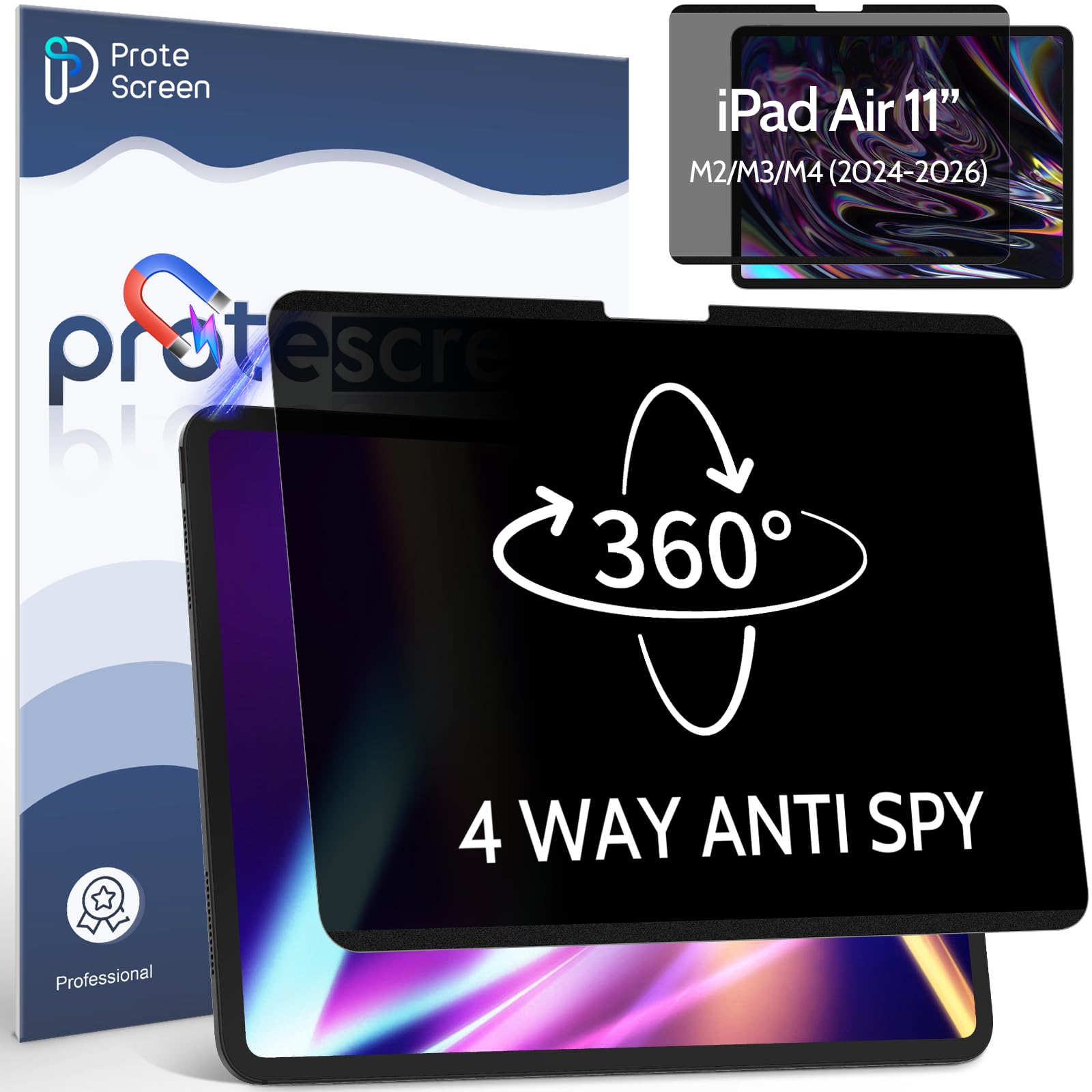 360° Magnetic Privacy Screen for iPad Air 11 Inch (2024-2026, M2/M3/M4), 4 Way Privacy Removable Anti Glare Blue Light Filter Shield Film Anti Spy Protector