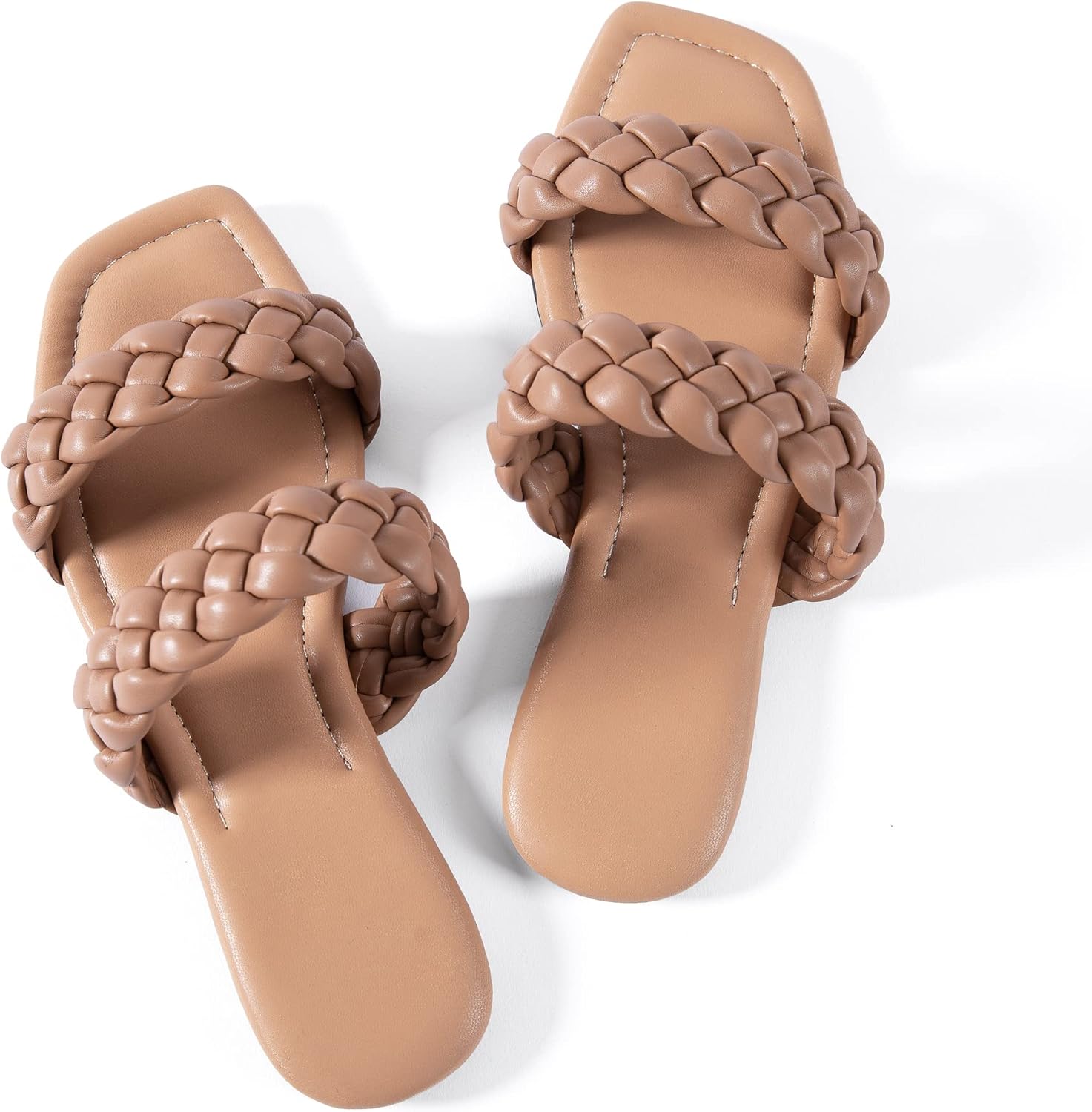 Mtzyoa Women's Sandals Casual Braided Dressy Summer Square Toe Quilted Flat Sandals - Image 4