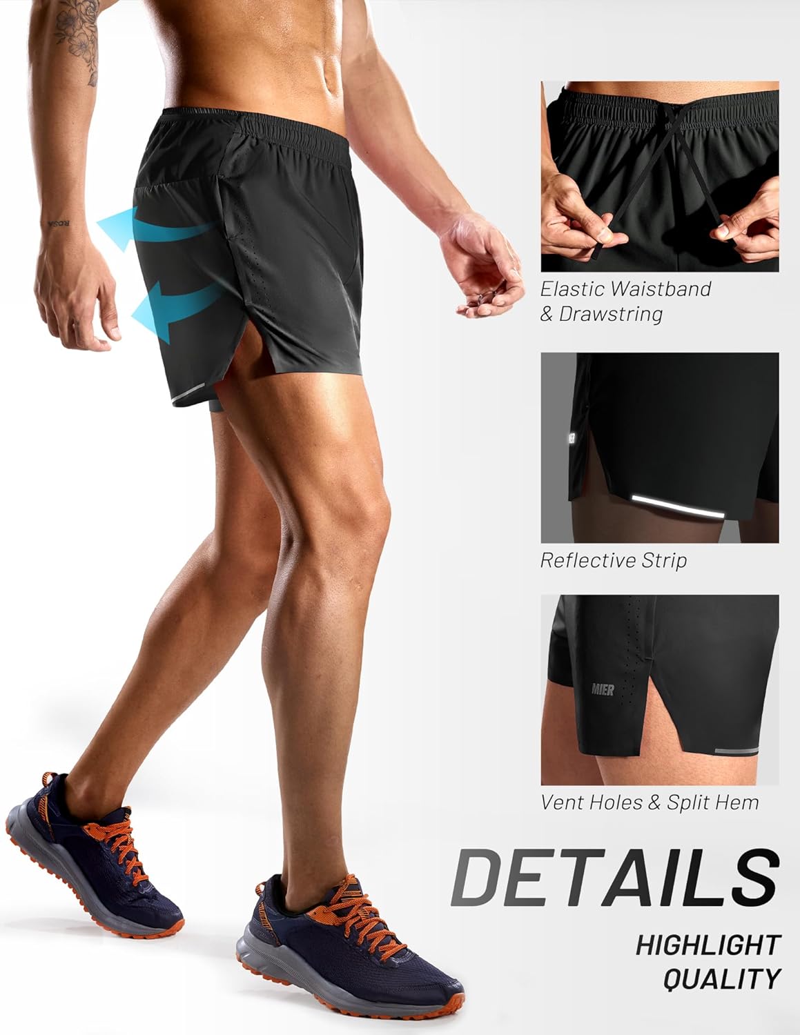 MIER Limitless - Men's 3.5'' Running Shorts, Quick Dry Brief-Lined Marathon Racing Shorts with Pockets, Packable