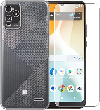 Case for BLU View 5 Pro + Glass Screen Protector Tempered Film - Transparent Silicone Soft Flexible Bumper Shockproof TPU Protective Cover Shell for BLU View 5 Pro Clear