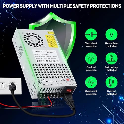 Miniatura 4 de VAYALT Fuente de alimentación de conmutación DC 12V 50A 600W, Convertidor de CA a CC de 110V220V, Conmutación regulada universal, Fuente de
