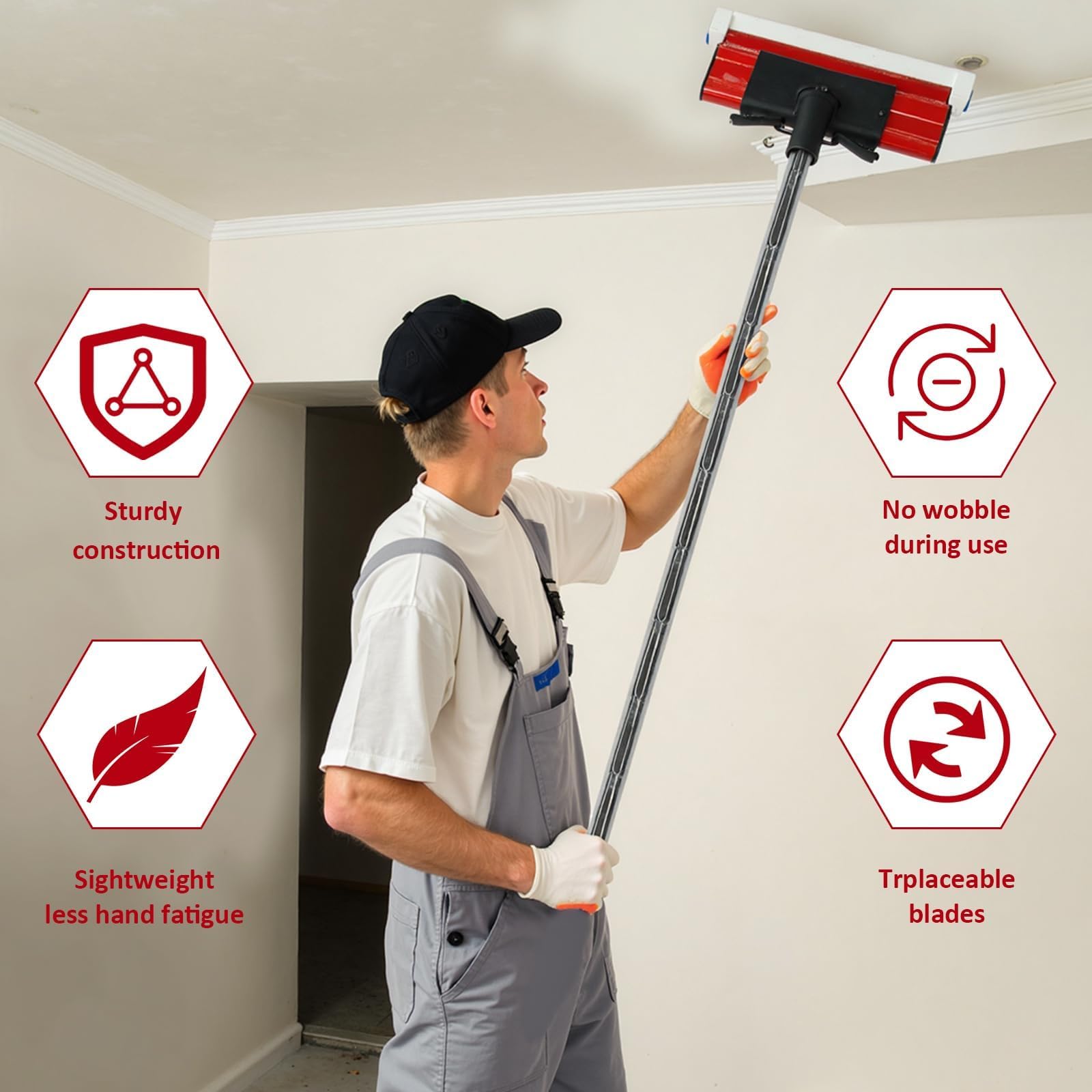 Trockenbau-Skimming-Messer-Set mit Verlängerungsgriff, professionelle Trockenbau-Werkzeuge mit Handschuhen, Edelstahl 300 mm + 500 mm + 800 mm Skimming-Klingen zum Glätten von Wand und Decke