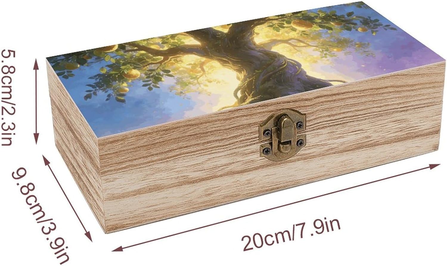 Vintage Wooden Storage Box with Hinged Lid, The Tree of Life image 2