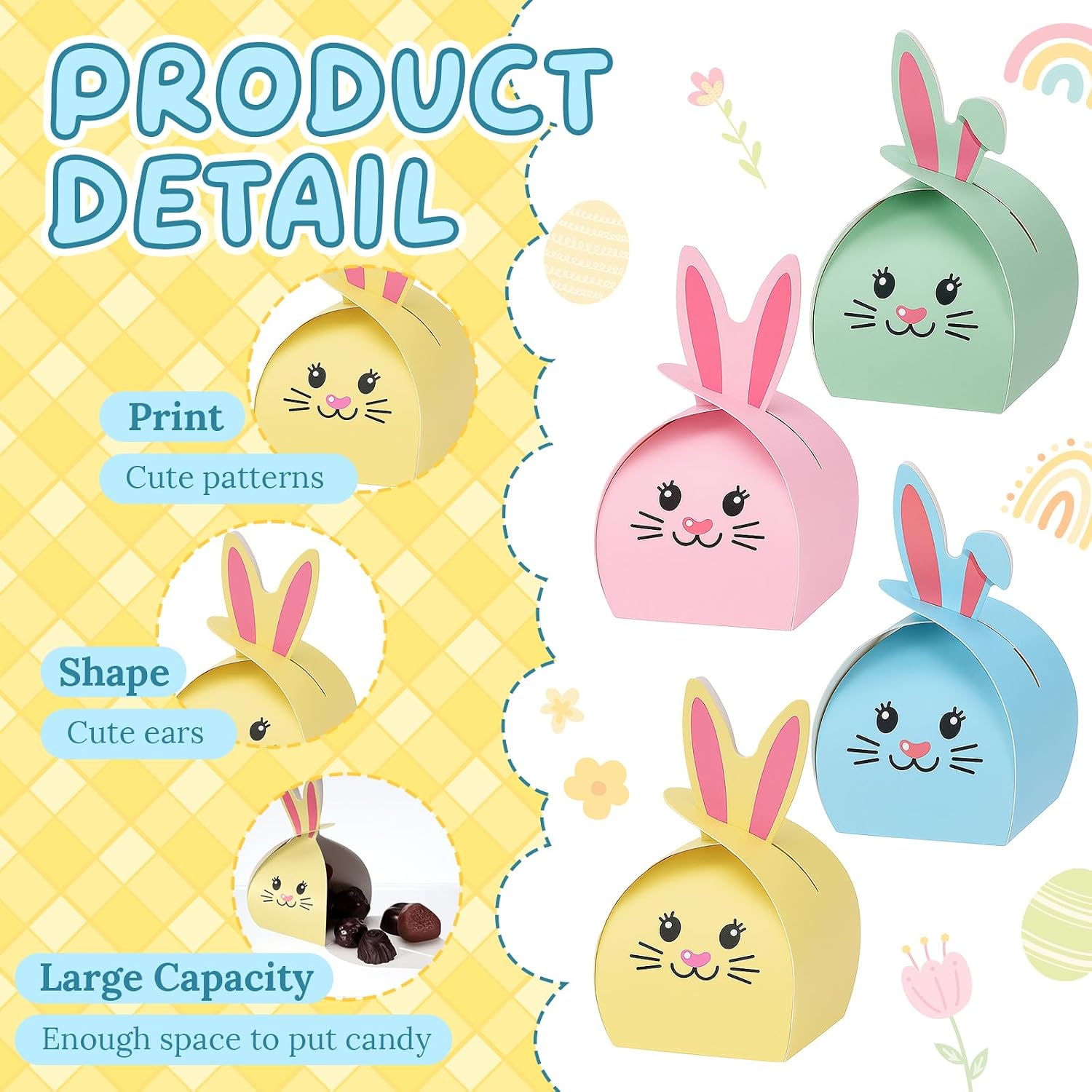 Honoson 24 Pcs Bunny Gift Boxes Easter Treat Boxes Bunny Paper Goodies Bag Cute Candy Gift Box Rabbit Shape Bakery Cookie Containers for Easter Birthday Wedding Party Favors(Multicolor) image 3