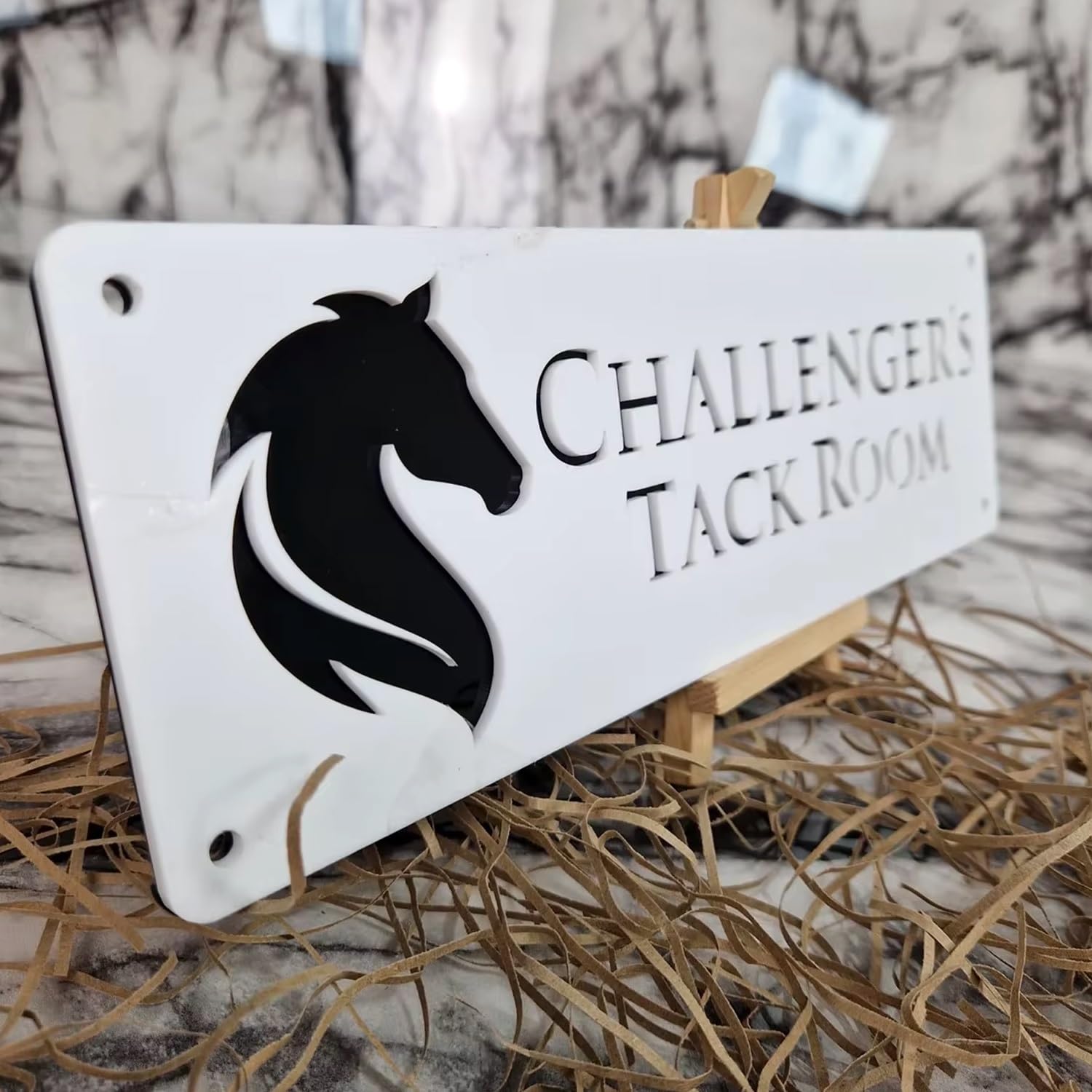 Miguha White Black Custom Horse Stable Name Plate Horse Name Plaque, Custom Horse Stall Acrylic Sign For Farm Barn Sign, Customized Outdoor Horse Name/Number Door Sign Gift For Horse Lovers(White Black)