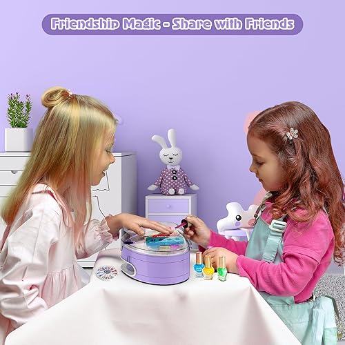 Miniatura 7 de BATTOP Juego de esmaltes de uñas para niñas, kit de uñas para niños con organizador de secador de uñas, esmalte, calcomanías, gemas, limador, ideas