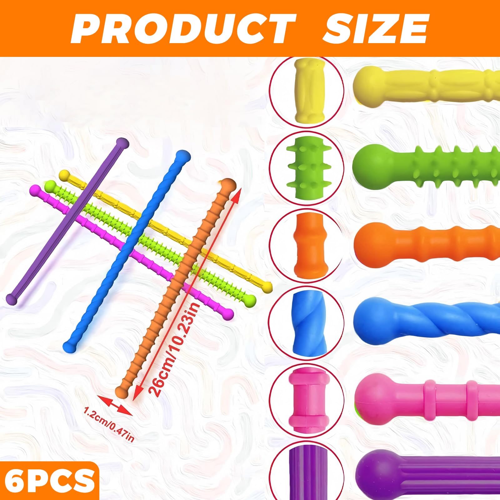 SiumPklay 6 Pack Silicone Sensory Fidget Sticks, Textured Stretchy Calming Sensory Toys for Autism & ADHD - Image 2