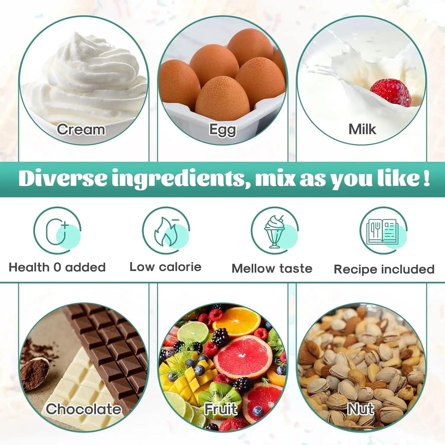Ice Cream Maker Ice Cream Maker Soft Serve Ice Cream Machine Countertop 2.1 Quarts Large Capacity Freezer Bowl Homemade Ice Cream Yogurt Soft Serve Ice Cream Machine