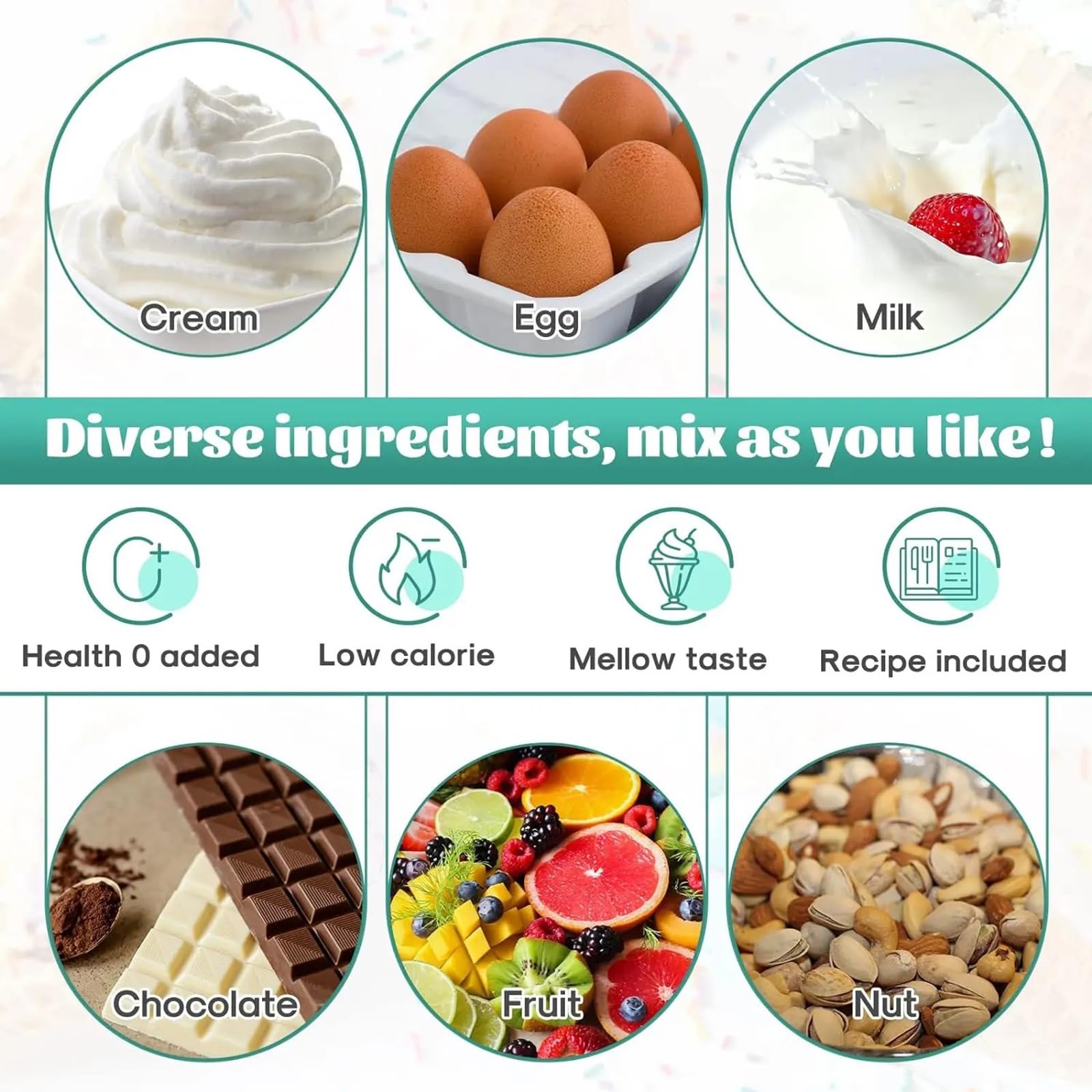 Heladera Máquina for Hacer Helados de Servicio Suave, encimera de 2,1 Cuartos, tazón congelador de Gran Capacidad, Yogur y Helado casero Hacer Helado