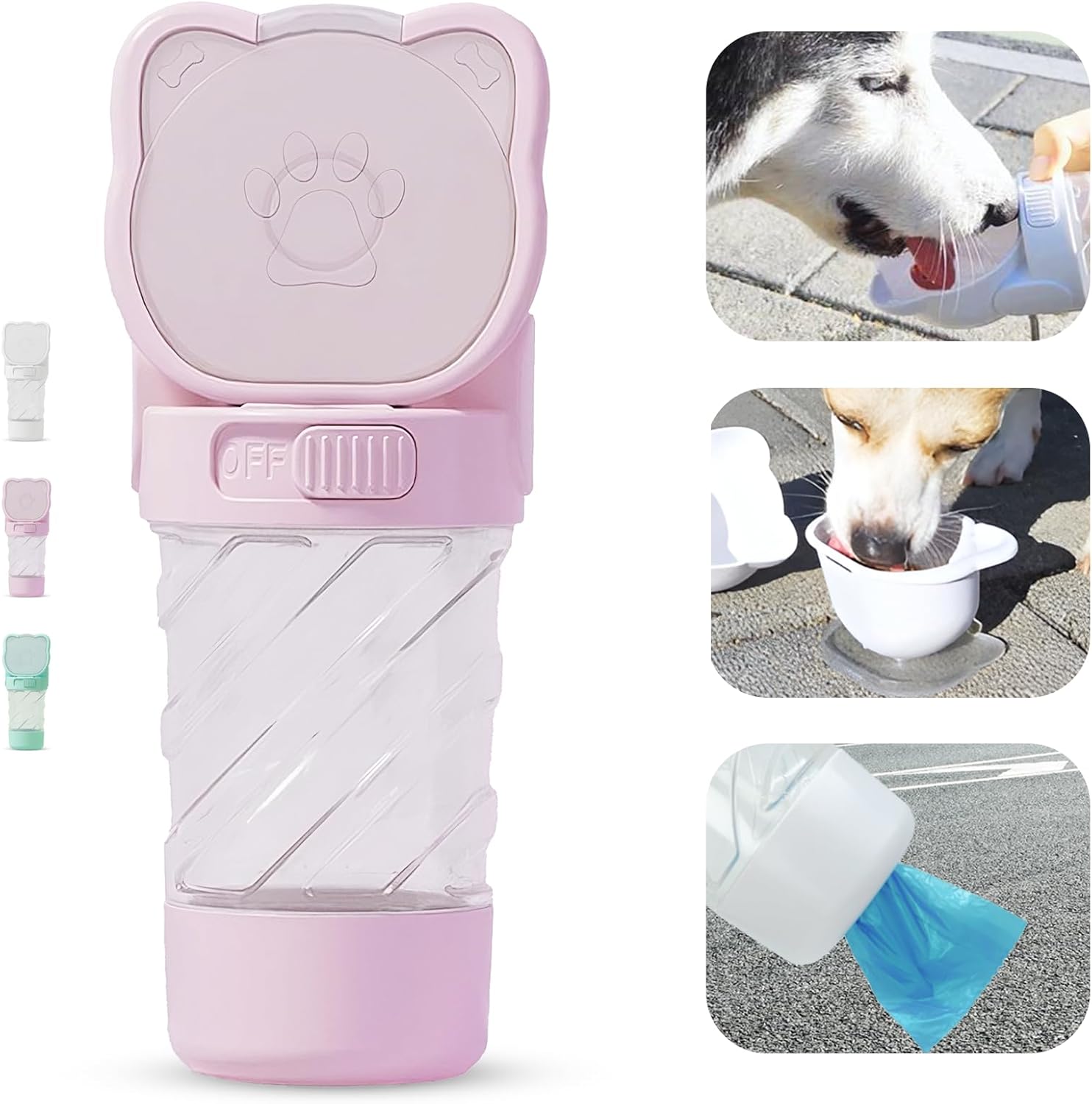 Small Dog Water Bottle - 12OZ Pet Water Bottle with Food Container, Travel Bottle for Dogs, Portable Doggy Water Bowl Dispenser, Cute Pet Supplies, Dog Walking Essentials(Pink, 12OZ) Pink 12OZ