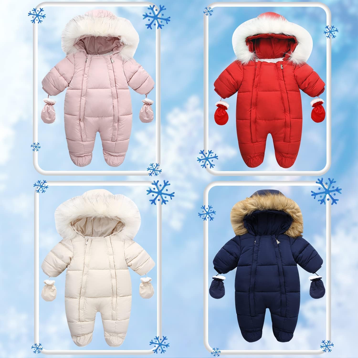 Fairy Baby Infant Baby Winter Snowsuit Coat Romper Hooded Double Zipper Fur Collar Warm Jumpsuit for Boys Girls 6-24 Months - Image 8