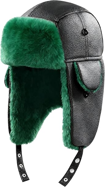 QLINLEAF Christmas Green Trapper Hat Winter Hats for Men Women Faux Fur Trapper Hat with Ear Flap Halloween Christmas Costume