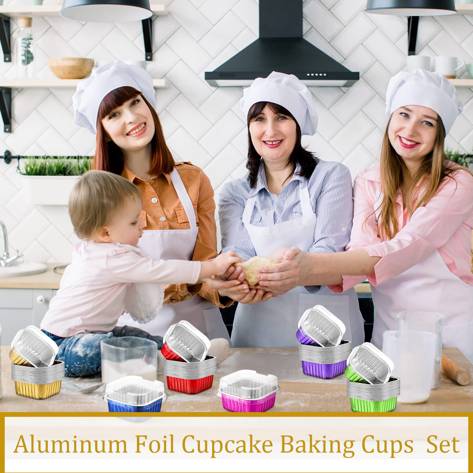 Jinei 120 zestawów kubków deserowych z pokrywkami 290 ml folia aluminiowa Jumbo foremki do babeczek 300 ml wkładki do babeczek do pieczenia jednorazowych Ramekins puszka na muffinki na desery flanele