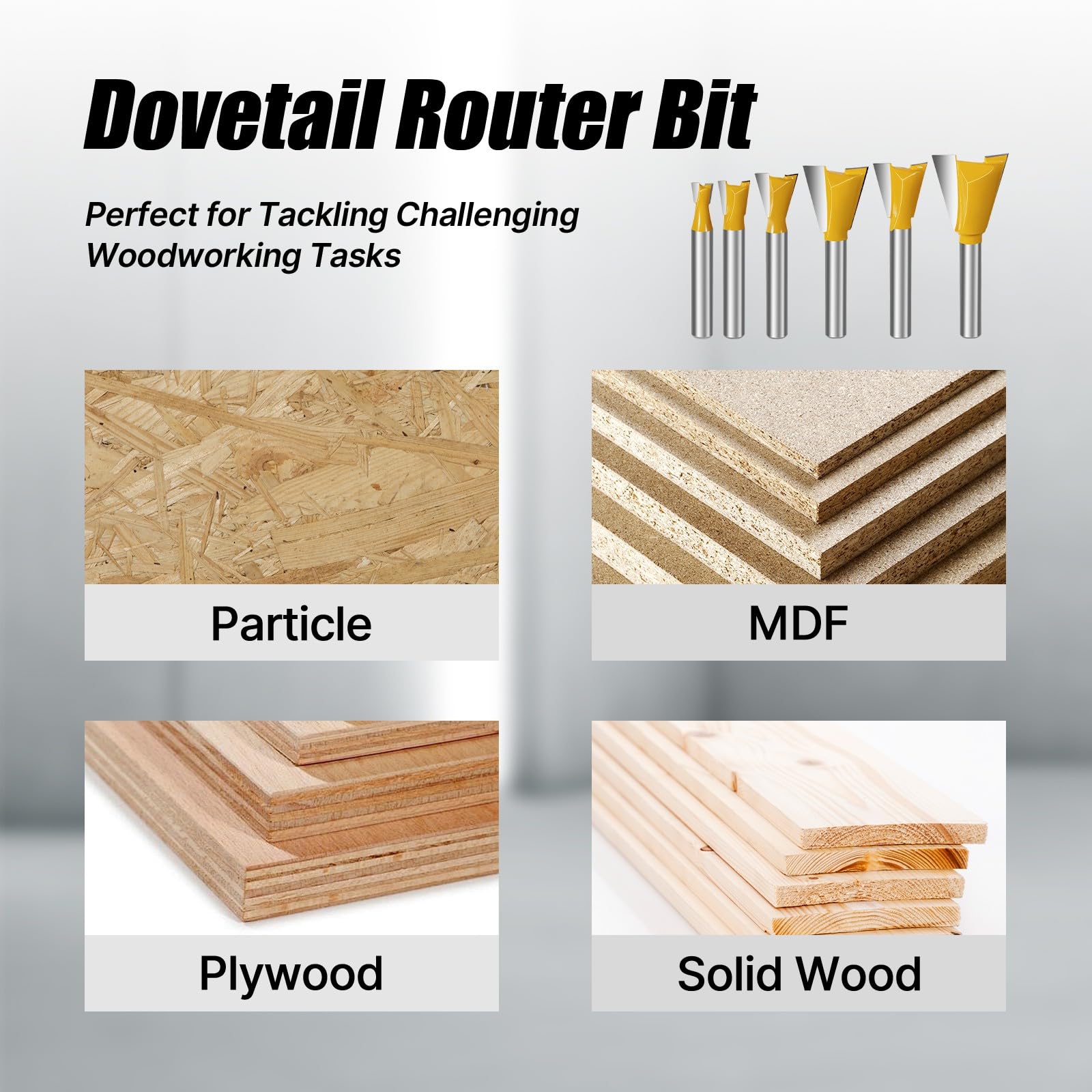 Dovetail Router Bits Set - 6 Pieces 1/4" Shank -3