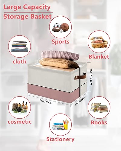 Miniatura 2 de Cesta de almacenamiento geométrica rosa para organizar estantes, cajas de almacenamiento plegables con asa, bloque de color beige moderno, líneas