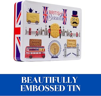 British Biscuits Gift Set - Novelty Large Biscuit Tin, Luxury Assorted Biscuit Selection Box Hamper, London Souvenirs Gifts, Keepsake Tins for Birthday, Thank you Teacher Biscuits, Men, Women, 350g