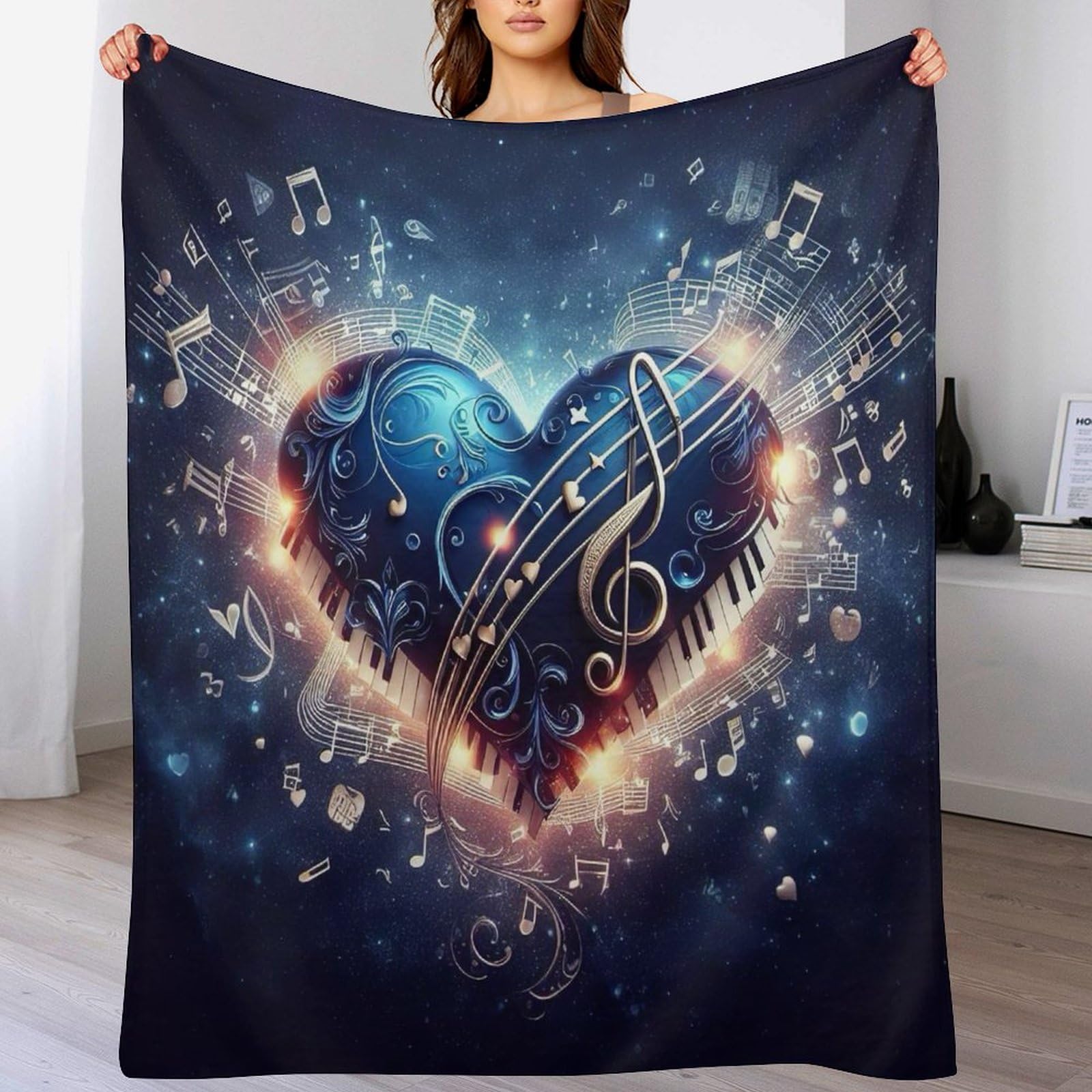 GGJJTT Musical Note Throw Blanket, Flannel Throw Blanket Sofa Chair Cover Decorative for Bed Couch Chair, Throw Travel Nap Throws Blanket 130×150cm
