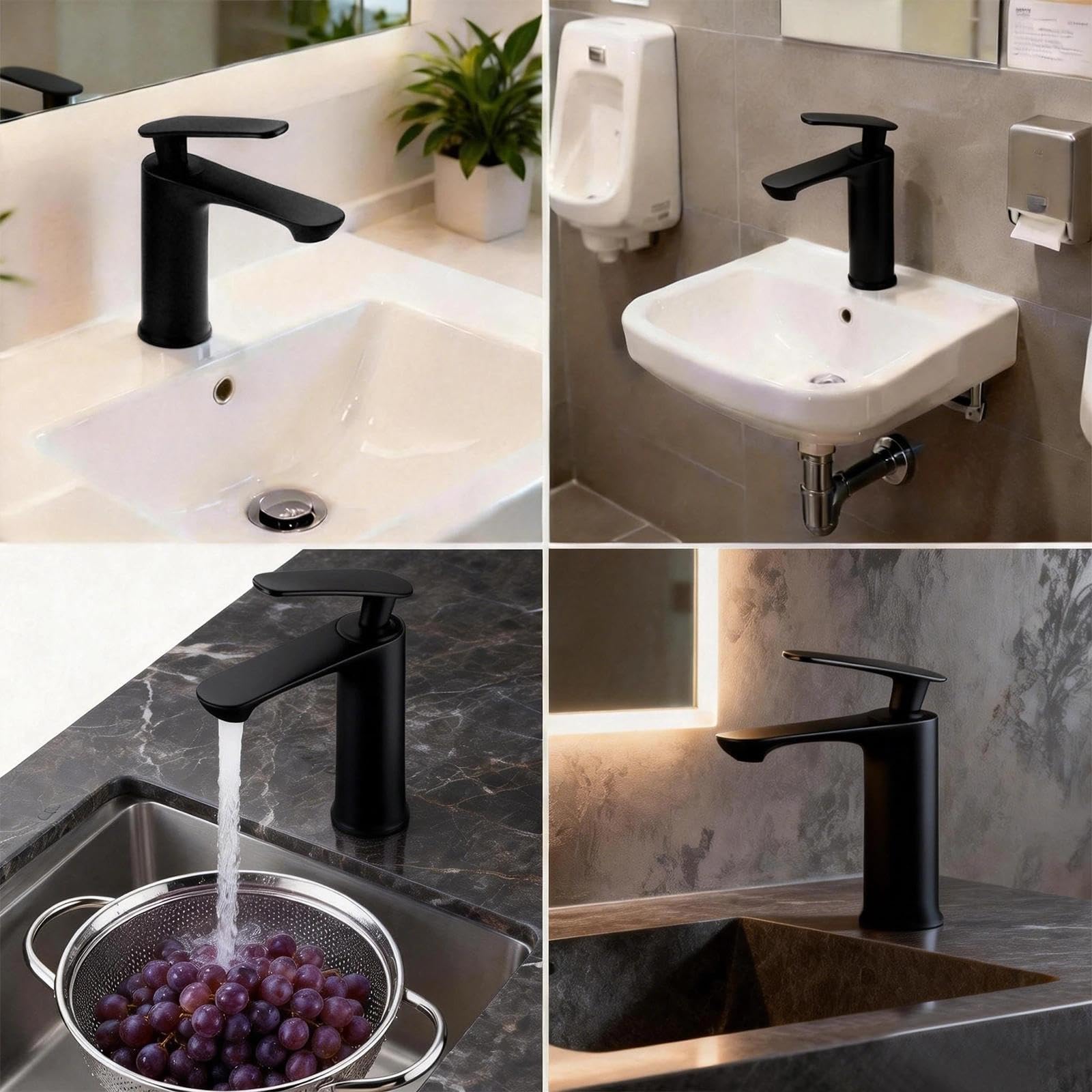 Grifo Lavabo Monomando, Grifos Para Lavabos De Baño, Altura Del Caño: 70 Mm, Núcleo De Válvula De Disco Cerámico, Fabricado En Aleación De Zinc (negro)