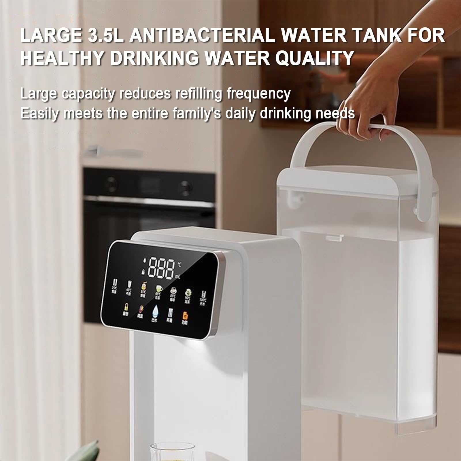 Distributore di acqua calda istantanea, unità di riscaldamento rapido con touchscreen e blocco bambini, facile da usare con maniglia per il trasporto e serbatoio dell'acqua rimovibile